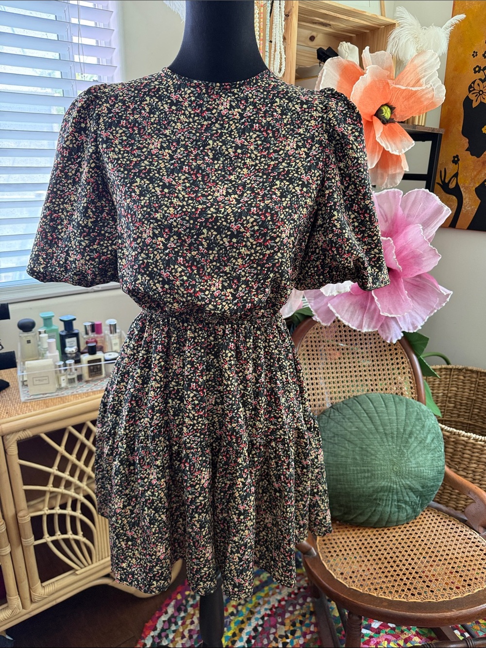 Nasty Gal Dark Floral Open Back Boho Hippie Garden Cottage Femme Mini Dress